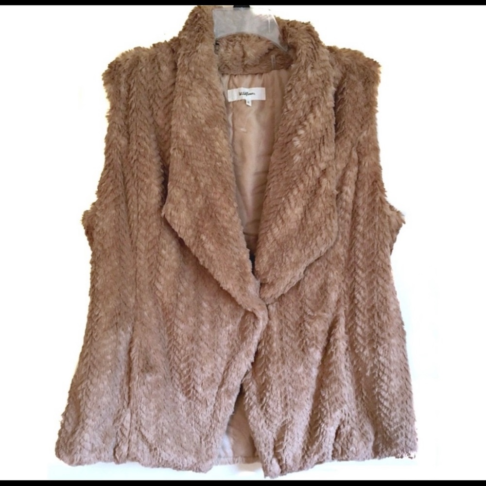 Wildflower Tan Beige Plush Faux Fur Vest XL